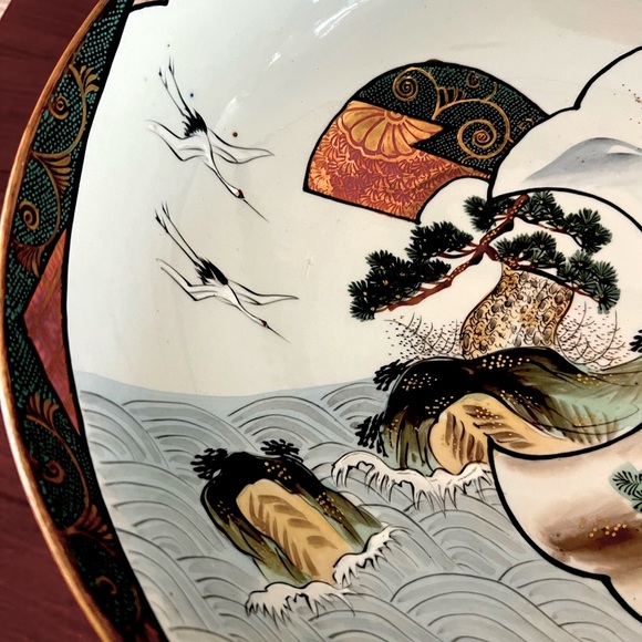 Japanese Kutani Porcelain Bowl Large Hand Painted In The Early 20th Cent… - Picture 9 of 16